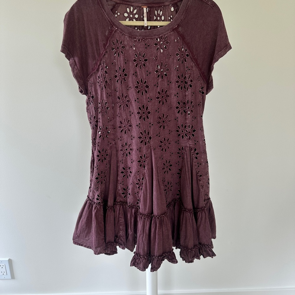 Free People Burgundy Eyelet Dress